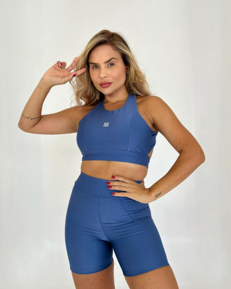 Conjunto Short Gabi Azul Future Aveludado