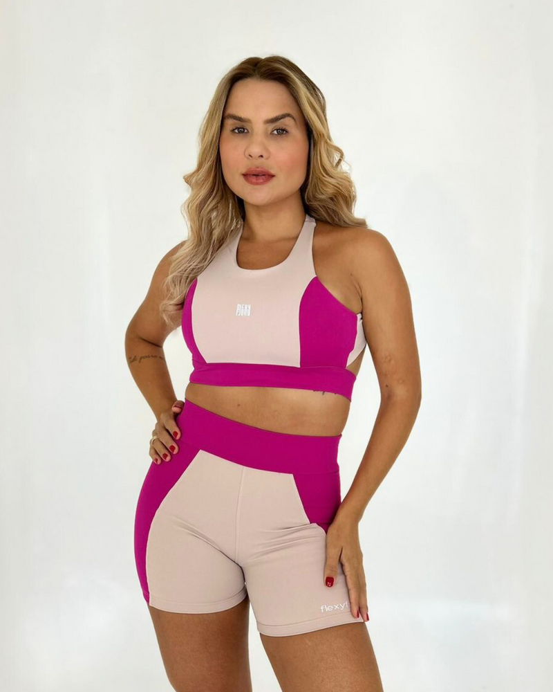 Conjunto Short Gabi Fúcsia com Cappuccino